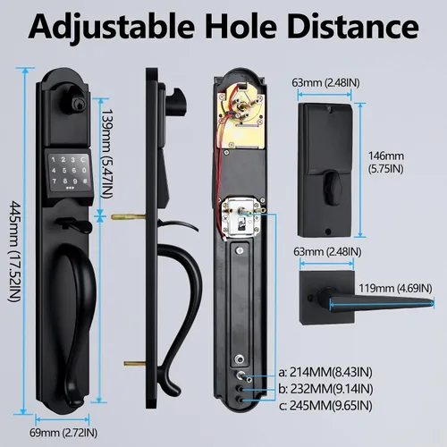 Miniatura 4 de Juego de cerraduras de puerta de entrada sin llave, juego de manijas de puerta doble inteligente resistente con teclado de pantalla táctil, llave