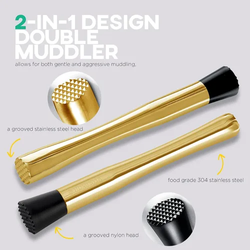Miniatura 4 de Homestia Muddler - Juego de 3 piezas de acero inoxidable 304 de 10 pulgadas y cuchara de cóctel de 12 pulgadas y doble jigger, juego de cóctel de 3