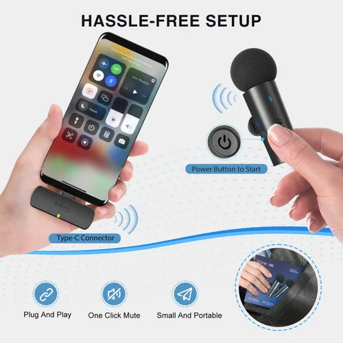 Miniatura 5 de FIFINE Sistema Lavalier inalámbrico con 2 micrófonos, micrófono de solapa con sonido claro para entrevistas de video de YouTube, mini micrófono dual