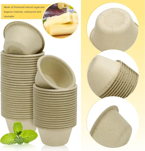 Miniatura 3 de LeonBach Paquete de 200 Tazones de Papel de Caña de Azúcar Natural de 2 oz, Tazones de Papel Compostables para Condimentos Aperitivos Muestras Marrón