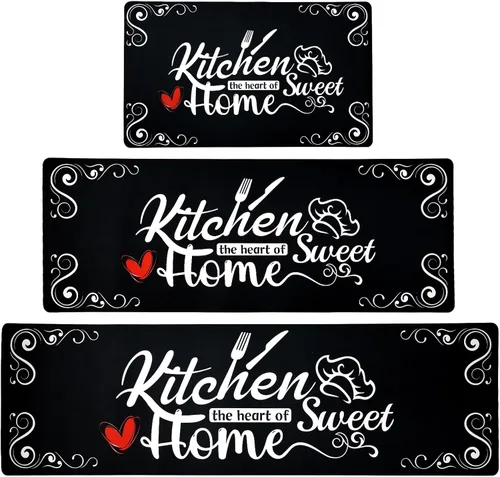 XLHOMO Alfombrillas de Cocina para Piso Juego de 3 Piezas, Corredores Antideslizantes Acolchados Impermeables Cómodas Alfombras y Tapetes de Cocina