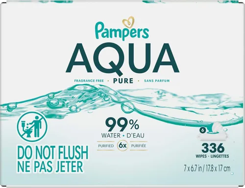 Miniatura 15 de Pampers Aqua Pure Toallitas para bebé, 99% agua, sin fragancia, 336 toallitas para bebé en total (6 paquetes con tapa de apertura)