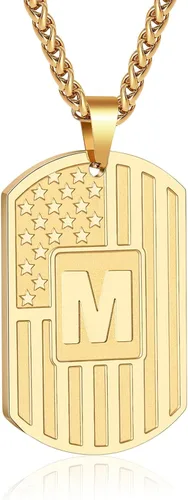 Miniatura 9 de Bellino Regalos de graduación – Collar con letra inicial de la A a la Z para hombres, niños, adolescentes, acero inoxidable, bandera estadounidense