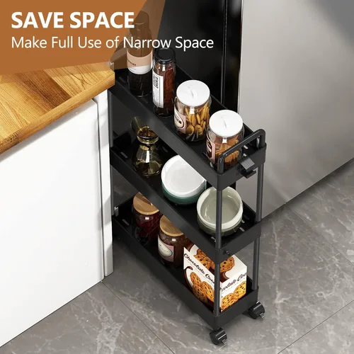 Miniatura 4 de SOLEJAZZ Carrito de Almacenamiento Delgado con Ruedas de 3 Niveles, Organizador de Almacenamiento Estrecho para Baño, Organizador de Utilidades