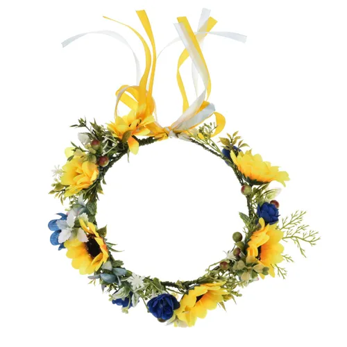 Miniatura 3 de Daisy Crown - Corona de girasol para maternidad, para fotos de cumpleaños, boda, festival, floral, NC33 (amarillo azul), Amarillo Azul
