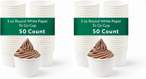Miniatura 43 de Coppetta - Vasos de papel de 3 onzas, 50 tazas duraderas para llevar, tapas se venden por separado, desechables, tazas de postre de papel negro