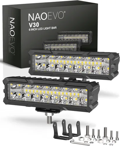 Barra de luz LED NAOEVO de 6 pulgadas, 50 W, 4000 lm, luces antiniebla LED, combo de haz de luz de punto y de inundación para camiones, coches,