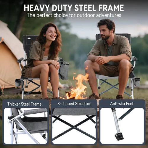 Miniatura 5 de Ablazer Paquete de 2 sillas de campamento para adultos, cada una soporta 350 libras, silla plegable de gran tamaño con soporte para tazas, soporte
