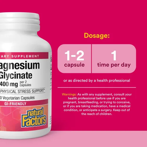 Miniatura 3 de Natural Factors Bisglicinato de magnesio - Suplemento de apoyo para la salud de todo el cuerpo - Suplemento de magnesio natural que apoya la fuerza