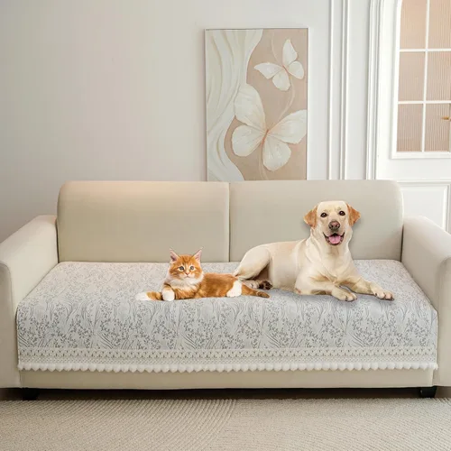 Miniatura 15 de HANDONTIME Funda de sofá de algodón suave apta para mascotas, elegante funda de sofá para mascotas con bordado, protector de sofá para perros