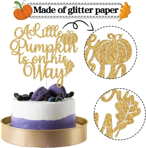 Miniatura 6 de Decoración para tartas con purpurina dorada "A Little Pumpkin is on His Way", calabaza Oh Boy/A Little Pumpkin is on the Way, decoración de fiesta