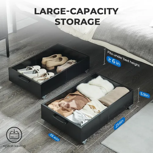 Miniatura 2 de TIOPGHAD Almacenamiento debajo de la cama con ruedas, paquete de 2 cajones organizadores de almacenamiento de zapatos debajo de la cama, organizador