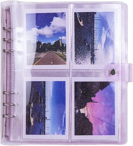 Carpeta Kpop de PVC con purpurina morada, hojas sueltas, 6 anillas, soporte para tarjetas fotográficas A5 de 4 pulgadas, 200 bolsillos, páginas de