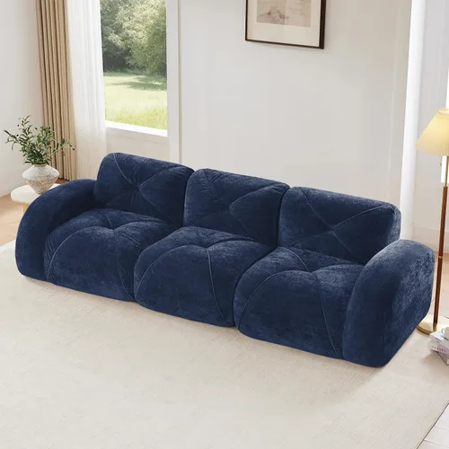 Sofás modulares modulares de 110.6 pulgadas para sala de estar, sofá moderno de terciopelo sin hueso, no requiere montaje, cómodo sofá sin hueso con