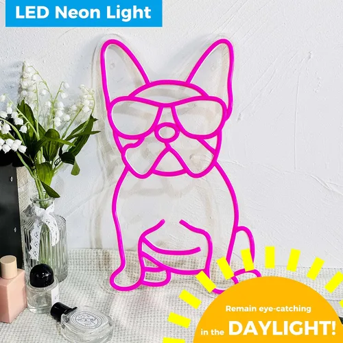 Miniatura 3 de Letrero de neón de Bulldog Francés con gafas LED de luces de neón Fench Bulldog Accesorios Decoración Frenchie Bulldog Francés Regalos