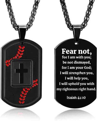Miniatura 11 de Collar de cruz con versículo bíblico de béisbol, acero inoxidable, dije de cruz en tono negro/dorado/plateado, regalos religiosos, joyería deportiva