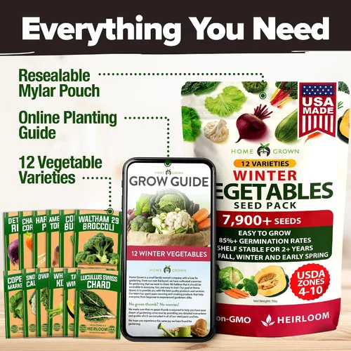 Miniatura 7 de HOME GROWN 12 semillas de invierno 7,900 semillas de reliquia, otoño y verduras para plantar huerto en casa: frijoles, remolacha, brócoli, repollo