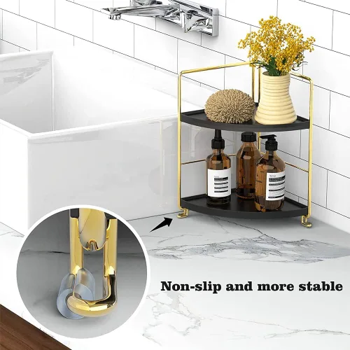 Miniatura 4 de Estante de pie para especias de cocina, estante de almacenamiento de esquina de 2 niveles, organizador de encimera de baño, bandeja de tocador
