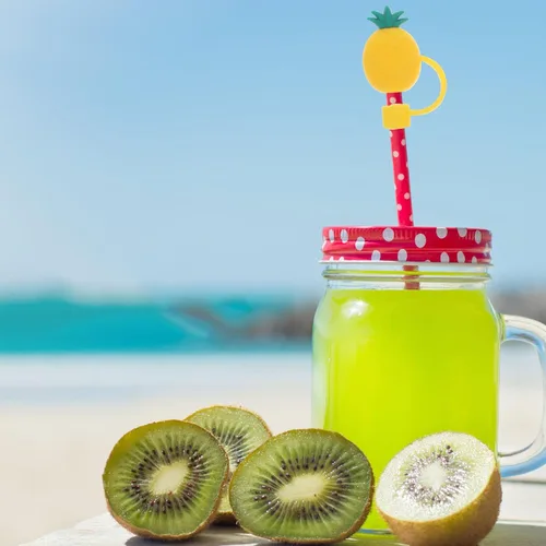 Miniatura 5 de SHERCHPRY Tapones de paja con forma de piña, tapones de paja para beber, tapones de silicona para pajitas reutilizables, a prueba de polvo