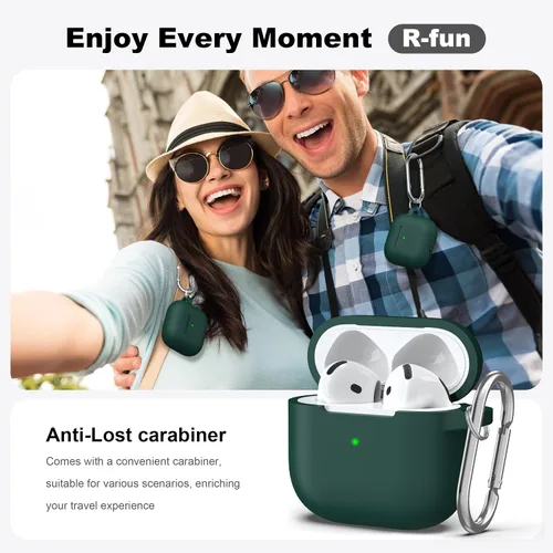 Miniatura 2 de R-fun Funda para AirPods 4 con kit de limpieza, funda protectora completa de silicona suave, compatible con AirPods 4 Gen, verde bosque C Bosque