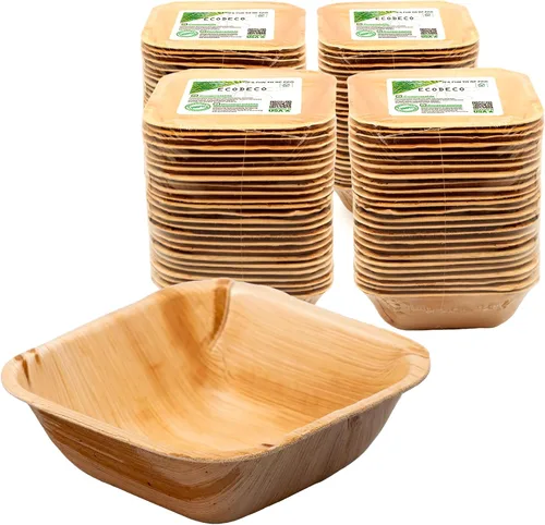 Miniatura 5 de ECODECO Cuencos de hoja de palmera, 100 platos naturales desechables de bambú de 5 pulgadas (redondos)