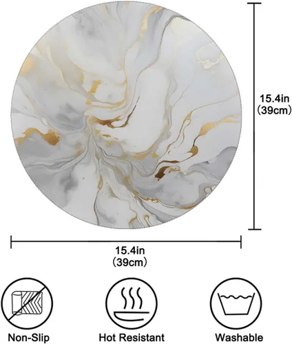 Miniatura 2 de Round Placemats Set of 6, White Golden Marble Print Heat Resistant Washable Place Mats Table Mat for Kitchen Dining Party