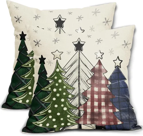 Miniatura 12 de Fundas de almohada florales de invierno 12x20 pulgadas - Juego de 2, estampado de flores de acuarela verde con hojas, temática rústica, fundas Árbol