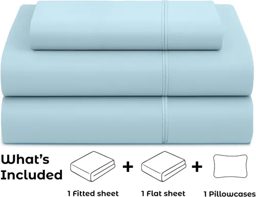 Miniatura 2 de Pure Bedding Sábanas – Juego de sábanas individuales [3 piezas, azul cielo] – Hotel Luxury 1800 microfibra cepillada – Suave y transpirable – Sábana