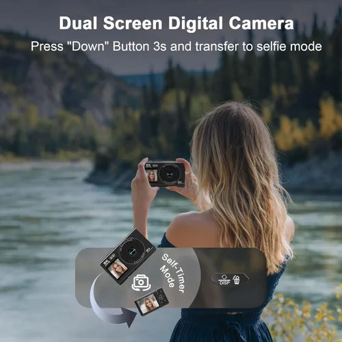 Miniatura 3 de Cámara digital 5K, cámara de vlogging de 80 MP para YouTube con zoom digital y flash de 18X, cámara de pantalla dual con tarjeta TF de 32 GB y 2