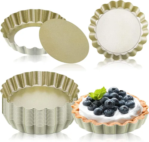 Tessco for you 16 moldes para tartas para hornear, moldes para quiche de 4 pulgadas con parte inferior extraíble, moldes antiadherentes para