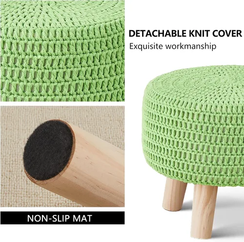 Miniatura 5 de Wimarsbon Puf otomano, reposapiés bohemio de punto 100% algodón, reposapiés redondo con patas de madera antideslizantes, decoración del hogar, puf