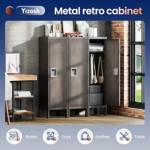 Miniatura 7 de Yizosh Taquilla de metal con 1 puerta con cerradura, armario de almacenamiento industrial de acero negro, 55.1 pulgadas de largo x 15 pulgadas
