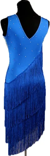 Miniatura 6 de Vestidos de baile latino con cuello en V para mujer, vestido de competición de salsa con flecos, sin mangas, disfraz de cha cha, para sala de baile
