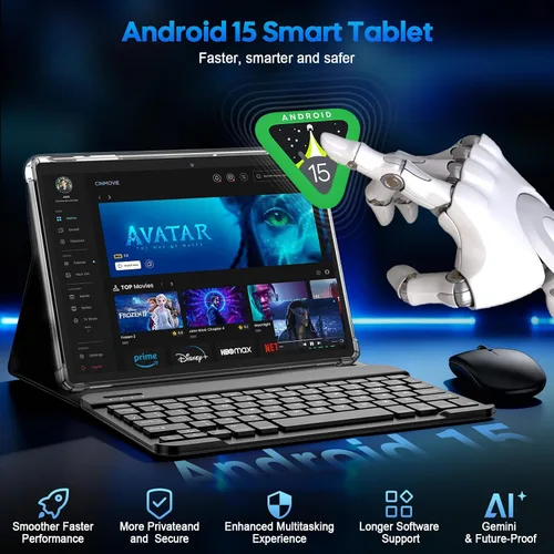 Miniatura 5 de Suicoey Tablet Android 15 2026 con teclado, 24 GB de RAM + 256 GB de ROM (expansión de 2 TB), tableta de 10 pulgadas con Gemini AI, Octa-Core