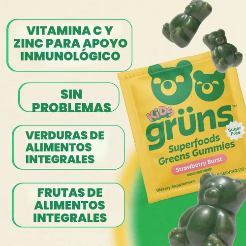 Miniatura 4 de Gruns Multivitamínico para niños, sin azúcar, superalimento Super Greens con 20 vitaminas y minerales, alfalfa, espirulina, clorella, fibra