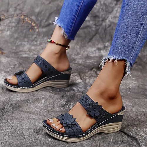 Miniatura 8 de Ladmiple Sandalias ortopédicas florales de moda 2023 con soporte de arco, zapatillas romanas casuales con puntera abierta