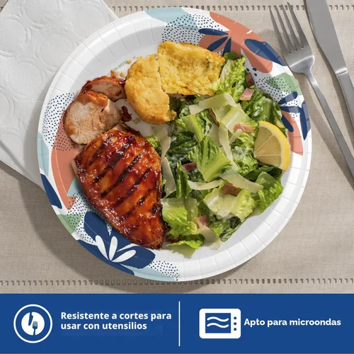 Miniatura 5 de Dixie Platos de papel grandes, 10 pulgadas, 54 unidades, 2 veces más fuertes, aptos para microondas, a prueba de remojos, resistentes a cortes