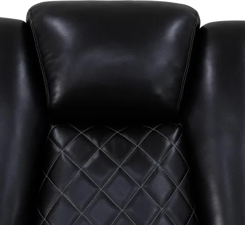 Miniatura 9 de Sofá Seccional Reclinable Eléctrico, Sofá Modular Seccional Reclinable de Cuero Negro, Sofá de Cuero en Forma de L con Luces LED/Cargador
