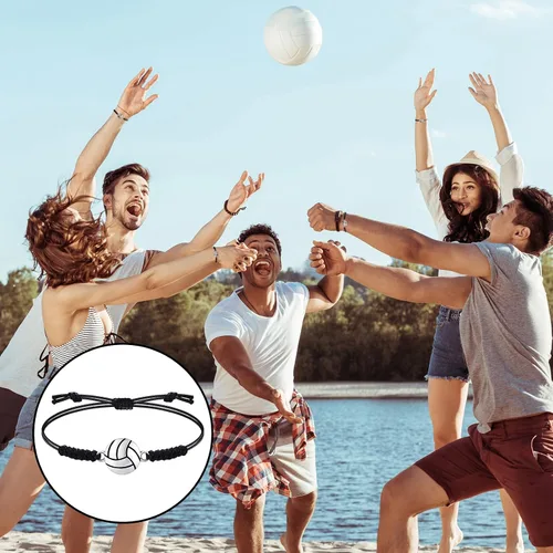 Miniatura 34 de 20 pulseras de voleibol ajustables, cuerda trenzada con dije de voleibol para niñas, mujeres, hombres, adolescentes, la mayoría de jugadores