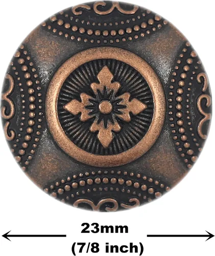 Miniatura 2 de Bezelry 12 botones de vástago de metal con patrón de roseta. 0.906 in (7/8 pulgadas) (cobre antiguo)