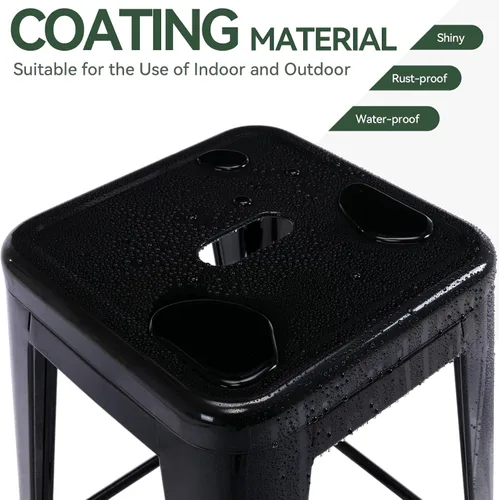 Miniatura 4 de Vogue Furniture Direct 24" Taburetes de bar de metal sin respaldo negros para interiores/exteriores, altura para encimera con asiento cuadrado
