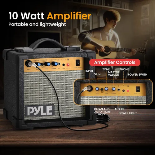 Miniatura 5 de Pyle Cutaway - Kit de guitarra eléctrica acústica y amplificador, cuerpo de madera de abeto de tamaño completo 4/4 con amplificador de 10 W, bolsa
