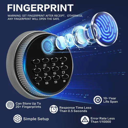 Miniatura 2 de Caja de seguridad biométrica de 0.6 pies cúbicos, caja de seguridad con huella dactilar con bolsa ignífuga, estante removible, sistema de alarma