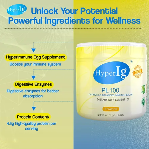Miniatura 4 de Proteína de huevo en polvo PL-100, suplemento hiperinmune de huevo, 4.94 oz – Apoyo inmunológico, bienestar digestivo, energía y fuerza muscular