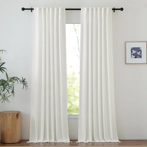 Miniatura 73 de NICETOWN Cortinas de lino grueso para dormitorio, privacidad añadida, bolsillo para barra y pestaña trasera, no se transparentan, mezcla de lino