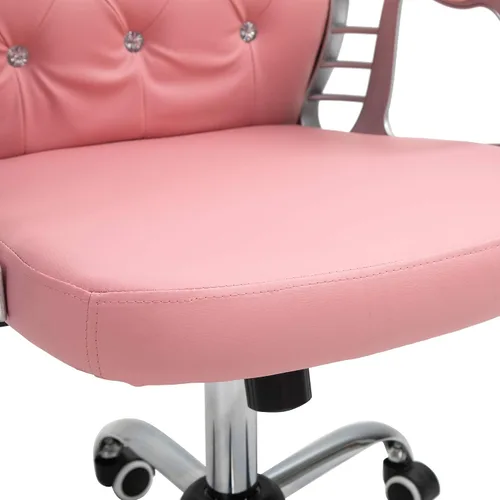 Miniatura 9 de Vinsetto Silla de tocador de maquillaje, silla de piel sintética para computadora con botones, reposabrazos acolchados, altura ajustable y ruedas