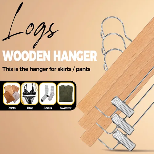 Miniatura 7 de Quality Hangers Perchas de madera para pantalones, paquete de 10 perchas giratorias de tela con gancho, falda de madera de loto, pantalones, Natural