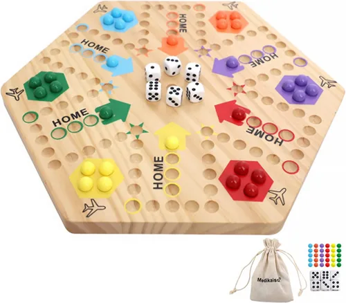 Miniatura 9 de Wahoo - Juego de mesa de mármol para 4 y 6 jugadores, juego de mesa de madera gruesa pintada de 2 caras para fiesta de familiares y amigos
