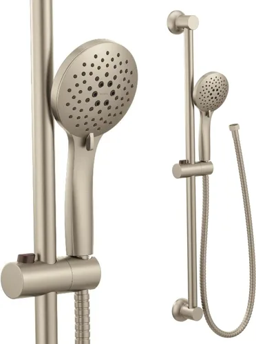 Moen Cabezal de ducha de mano extraíble de 5 funciones de níquel cepillado con rendimiento ecológico, barra deslizante ajustable de 30 pulgadas y