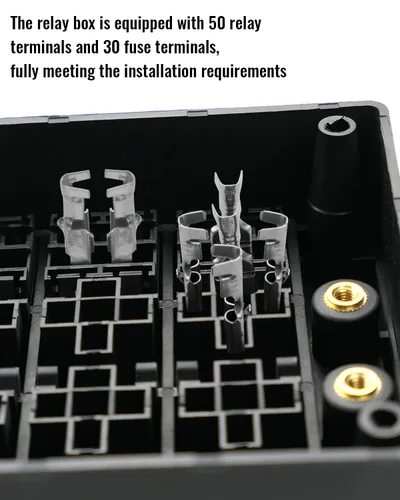 Miniatura 5 de Caja de relé de fusibles de 12V con 15 fusibles y 10 relés y terminales, 15 ranuras para fusibles y 10 ranuras para relés de 4/5 pines, soporte